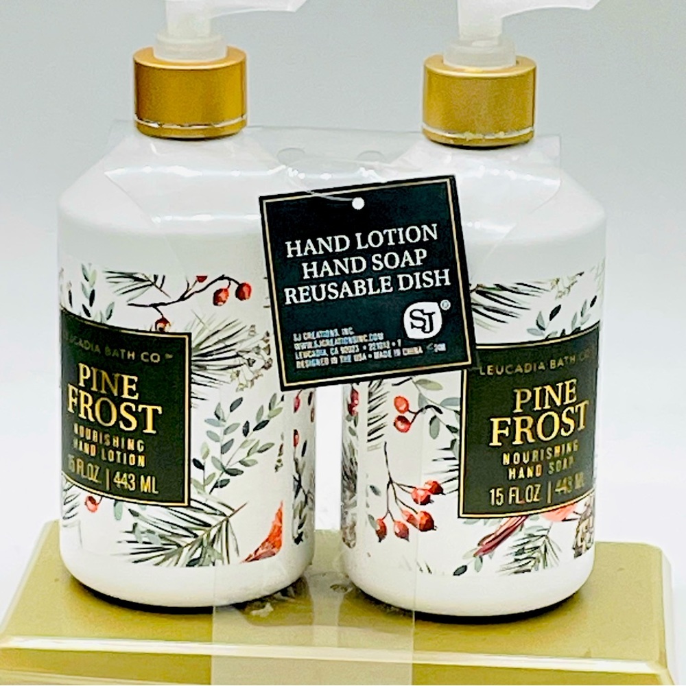 NEW! 3 pc Leucadia Bath Co Hand Soap/Lotion Set Pine Frost Nourishing Hand Set